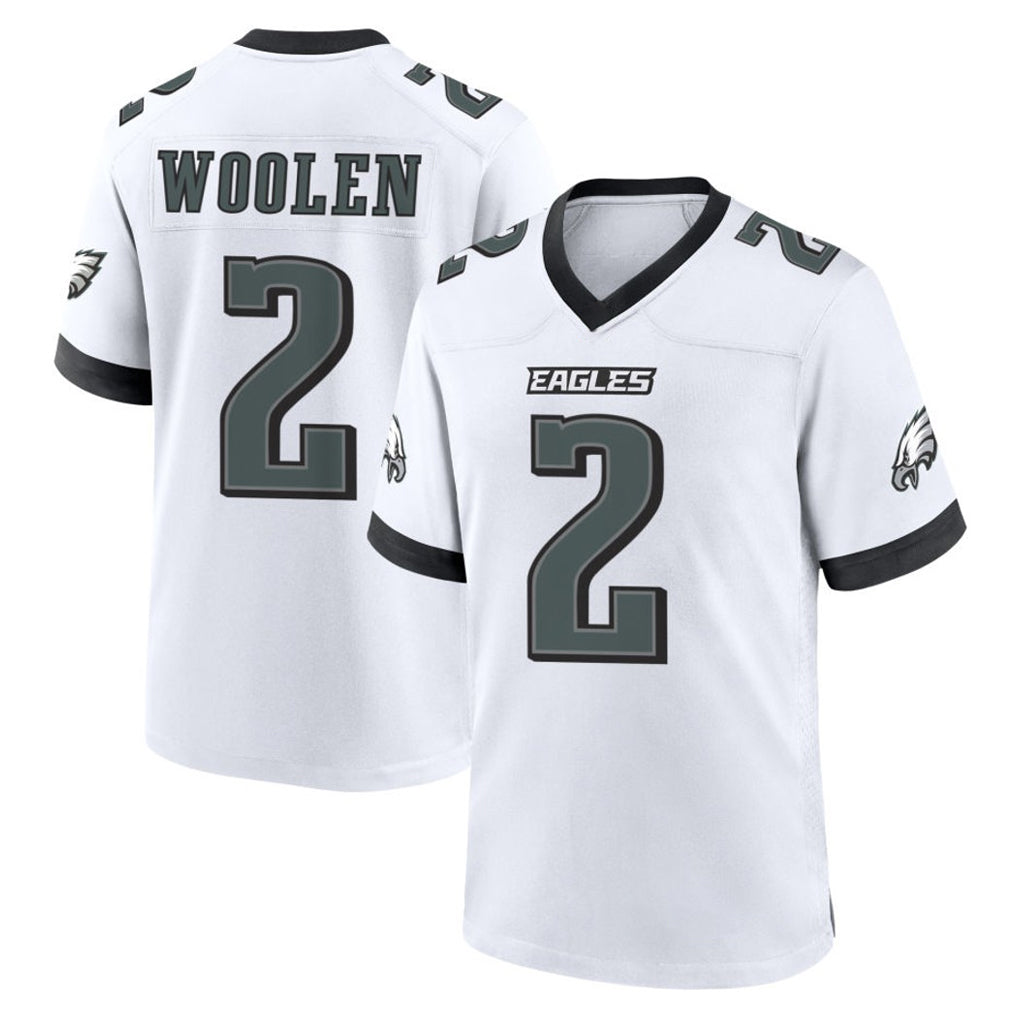 harde P.Eagles #2 Riq Woolen Player White Game Home Stitched Jerseys