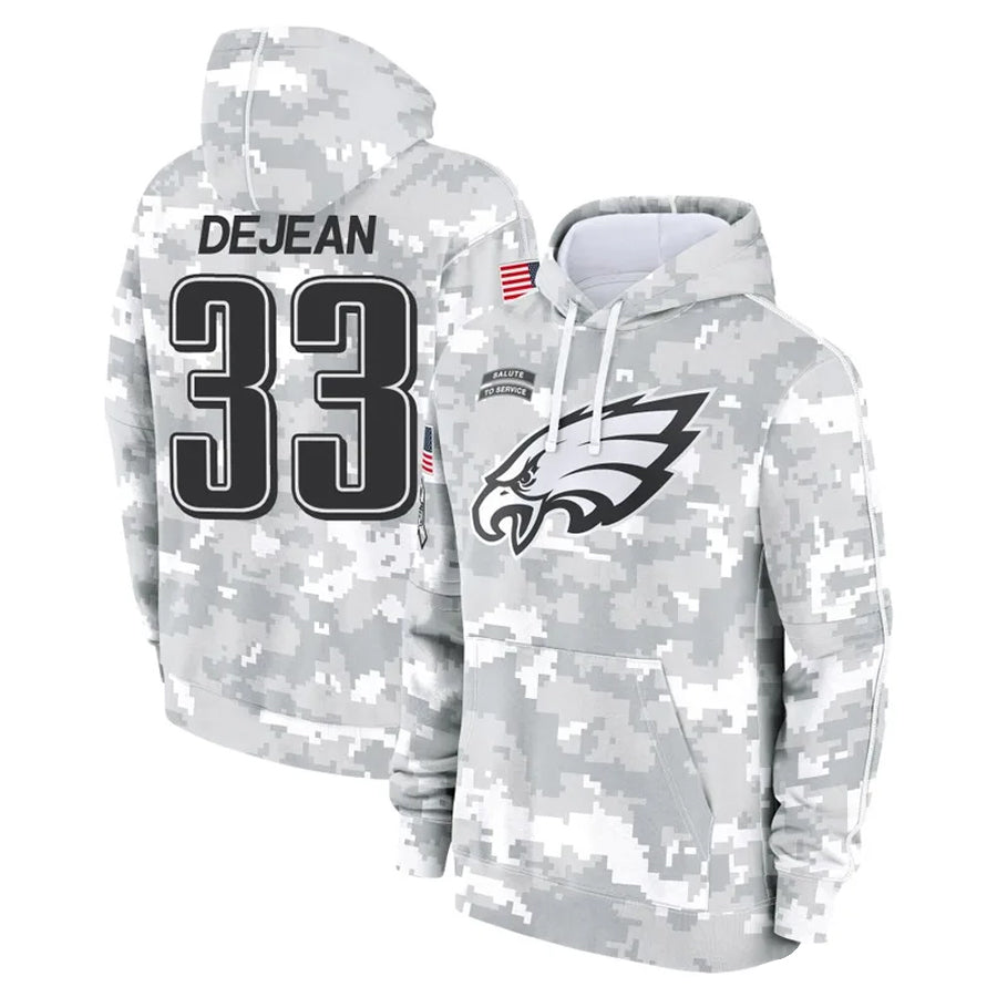 harde P.Eagles #33 Cooper DeJean Player Military Hoodie Arctic Camo Salute To Service Stitched Jerseys