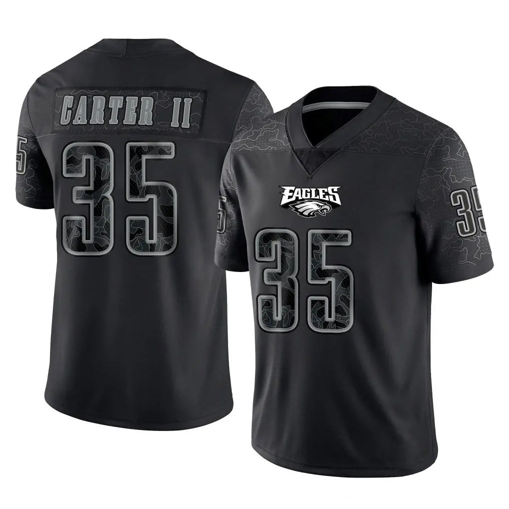 harde P.Eagles #35 Michael Carter II Player Black Reflective Limited Home Game Stitched Jerseys