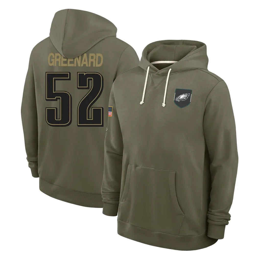 harde P.Eagles #52 Jonathan Greenard Player Olive Salute to Service Pullover Hoodies Limited Stitched Jerseys