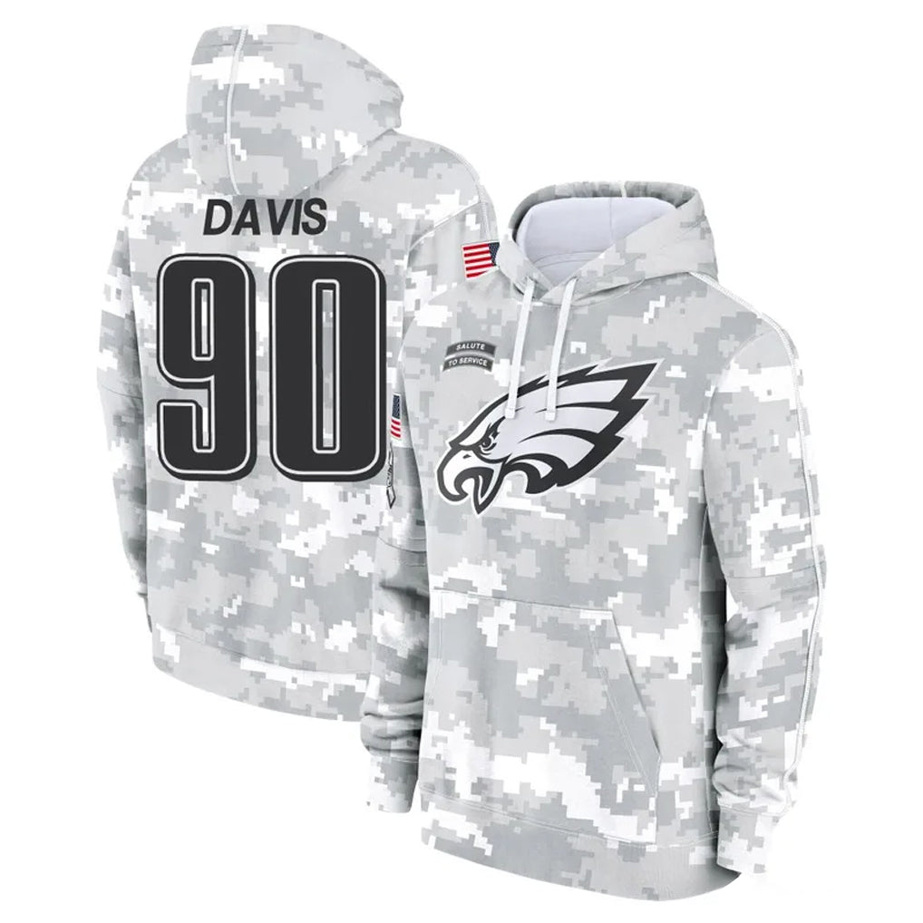 harde P.Eagles #90 Jordan Davis Player Arctic Camo Salute to Service Pullover Hoodies Limited Game Stitched Jerseys