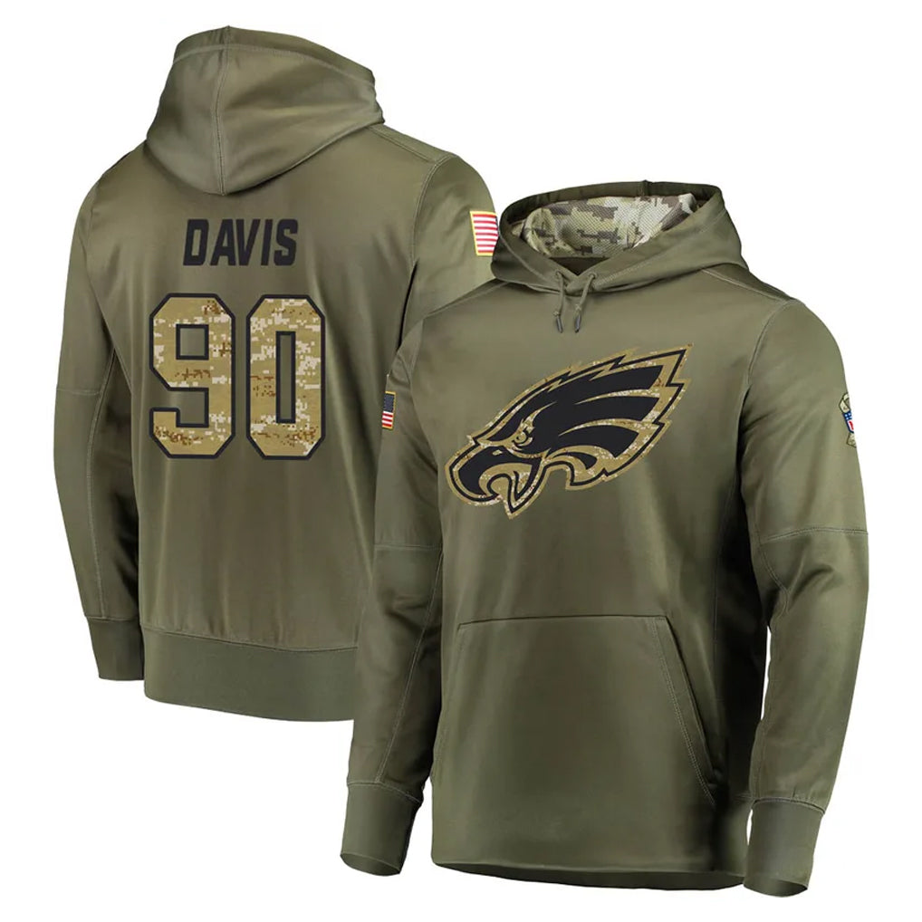 harde P.Eagles #90 Jordan Davis Player Olive Salute to Service Pullover Hoodies Home Game Stitched Jerseys
