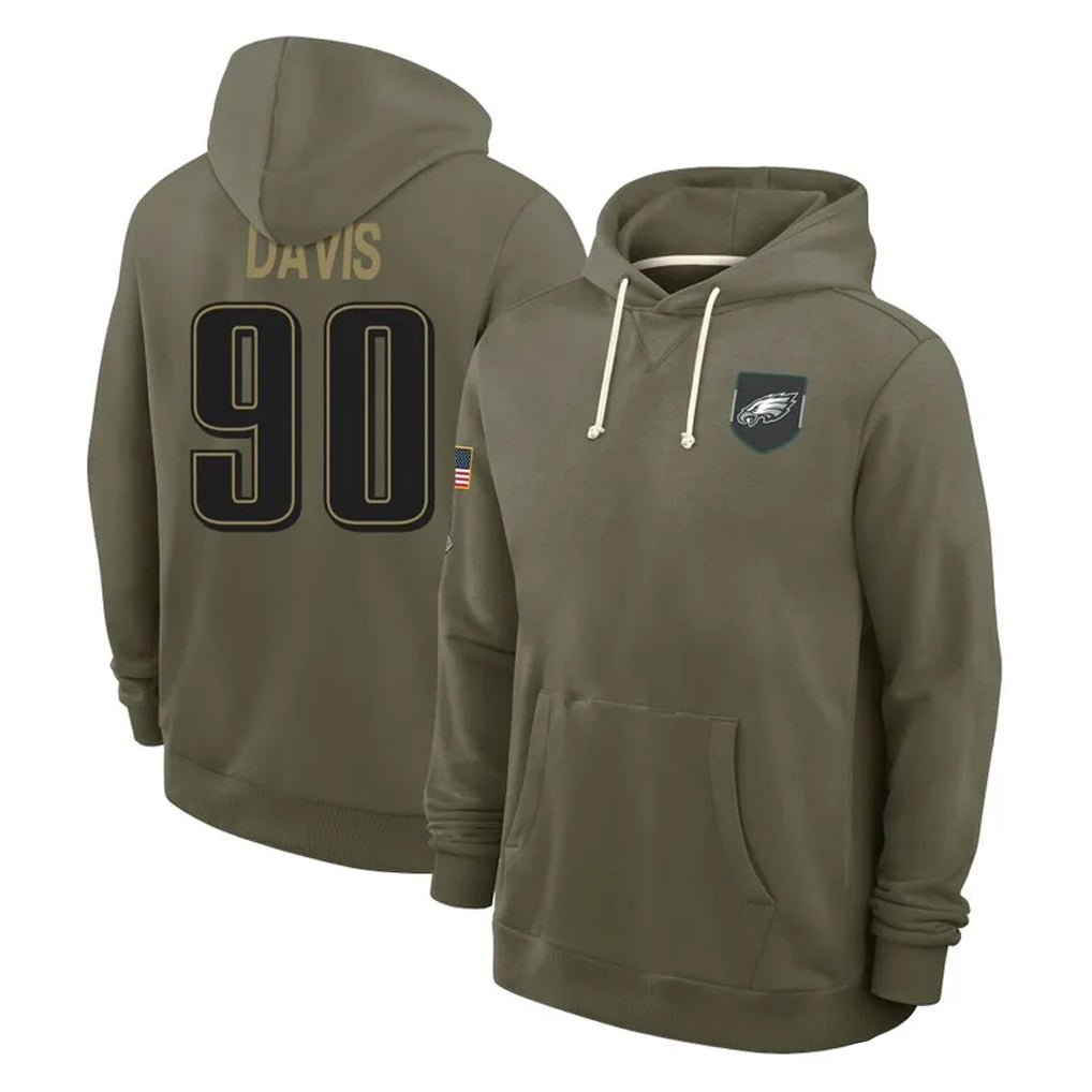 harde P.Eagles #90 Jordan Davis Player Olive Salute to Service Pullover Hoodies Limited Stitched Jerseys