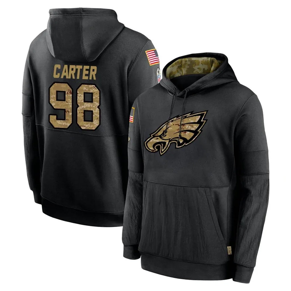harde P.Eagles #98 Jalen Carter Player Black Salute to Service Hoodies Limited Game Stitched Jerseys