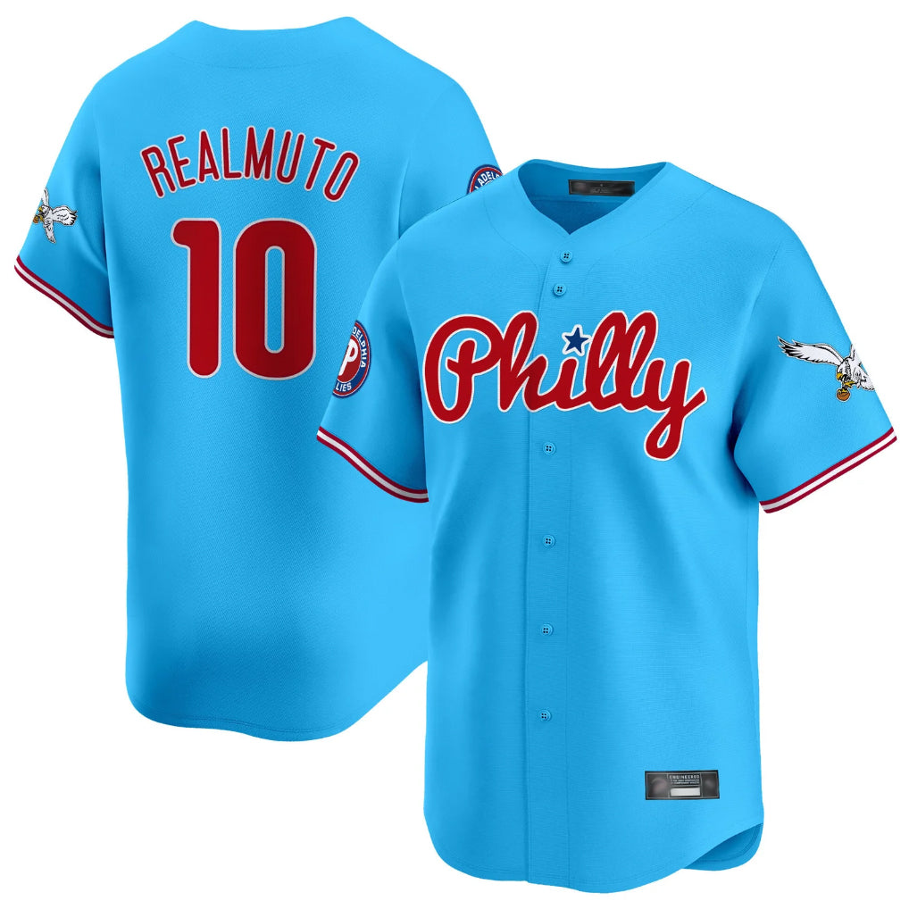 harde P.Phillies #10 J.T. Realmuto Player Light Blue Phillies & Eagles Vapor Premier Limited Stitched Jerseys