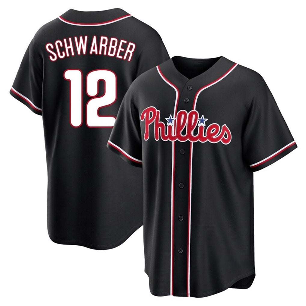 harde P.Phillies #12 Kyle Schwarber Player Black Fashion Out Home Game Stitched Jerseys