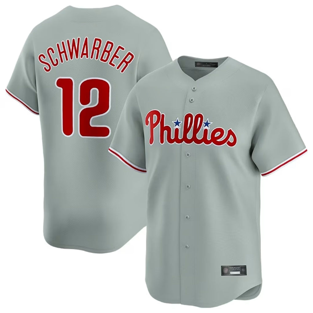 harde P.Phillies #12 Kyle Schwarber Player Gray Home Limited Stitched Jerseys
