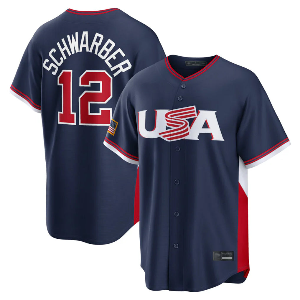 harde P.Phillies #12 Kyle Schwarber Player Navy USA World Classic Game Limited Stitched Jerseys
