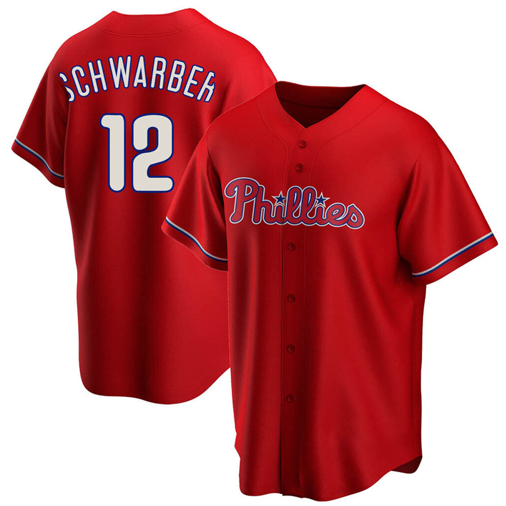 harde P.Phillies #12 Kyle Schwarber Player Red Home Game Stitched Jerseys