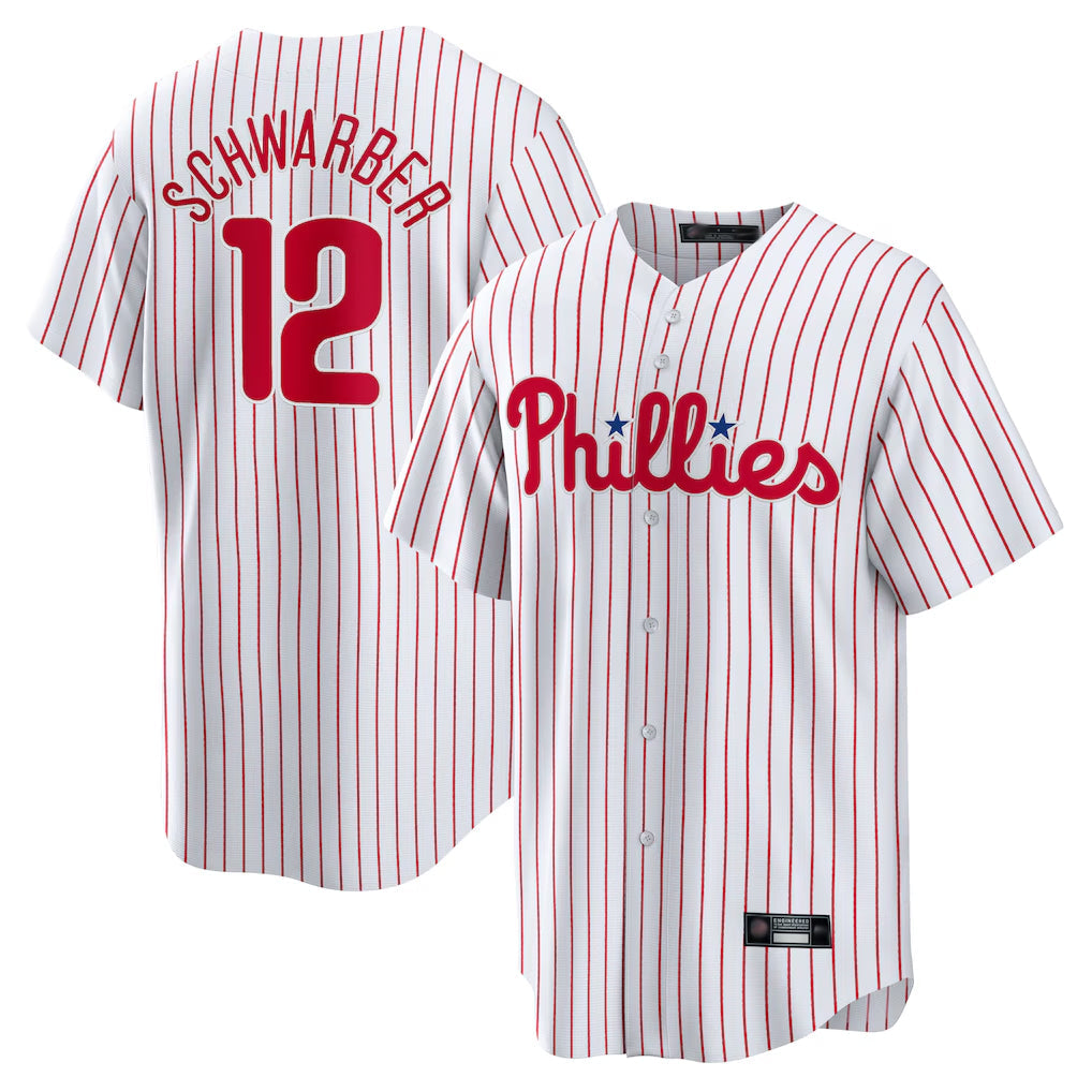 harde P.Phillies #12 Kyle Schwarber Player White Home Game Stitched Jerseys