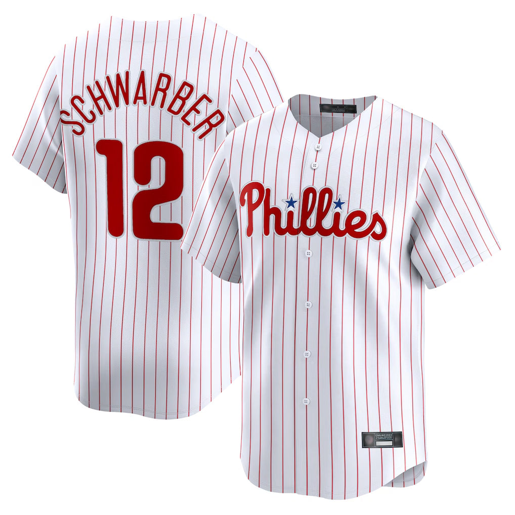 harde P.Phillies #12 Kyle Schwarber Player White Home Limited Stitched Jerseys