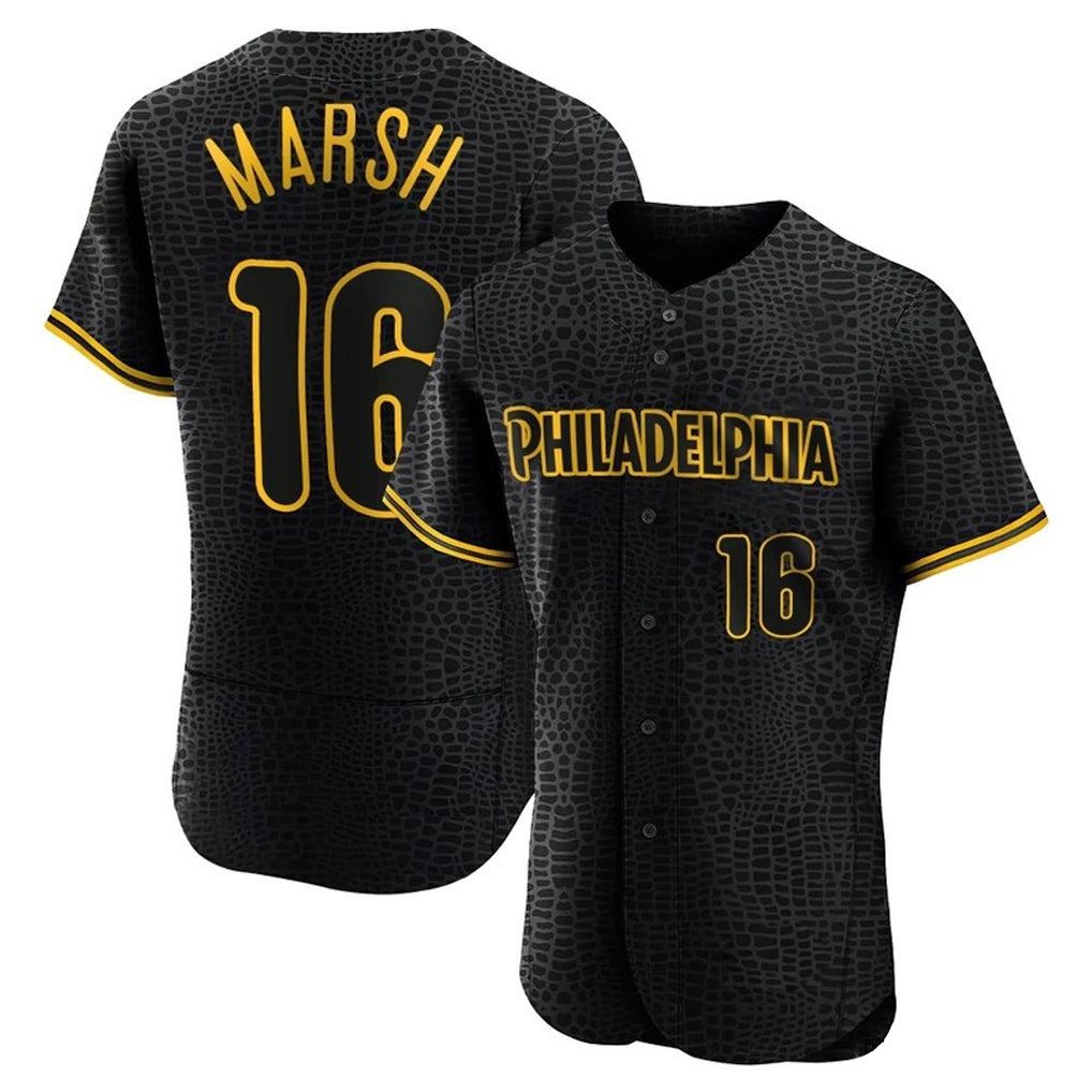 harde P.Phillies #16 Brandon Marsh Player Black Snake Skin City Home Limited Elite Stitched Jerseys