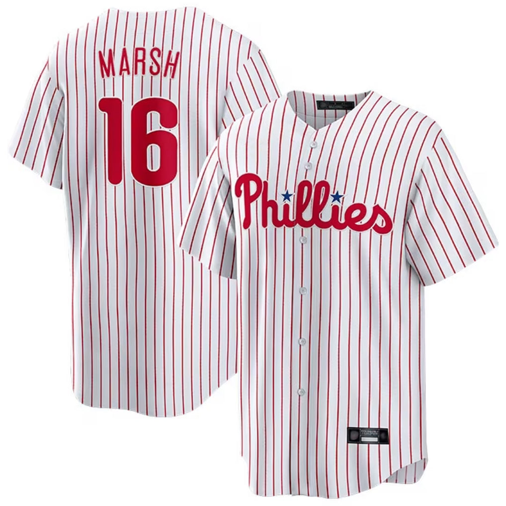 harde P.Phillies #16 Brandon Marsh Player White Home Game Stitched Jerseys