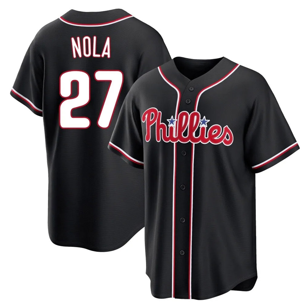 harde P.Phillies #27 Aaron Nola Player Black Fashion Out Home Game Stitched Jerseys