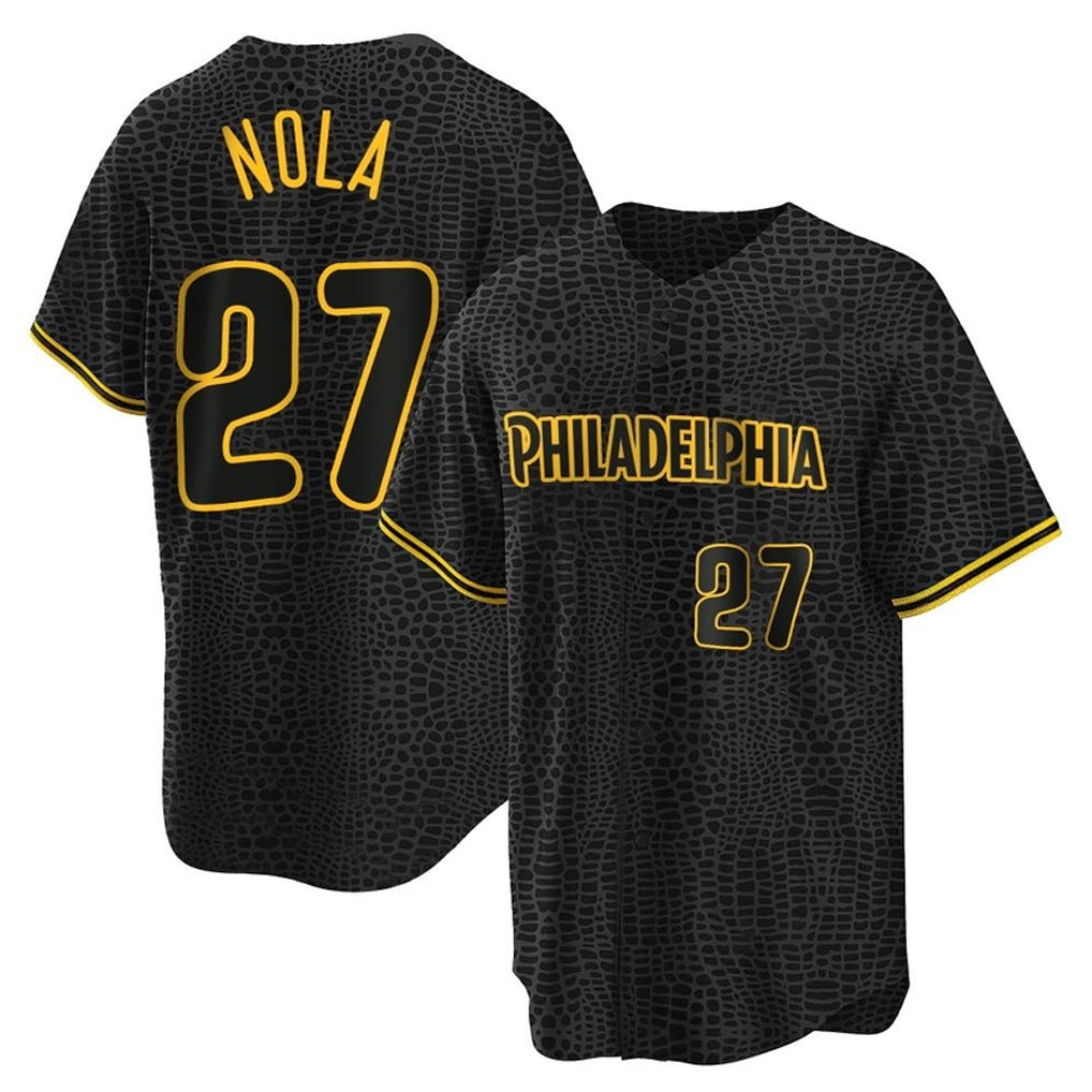 harde P.Phillies #27 Aaron Nola Player Black Snake Skin City Home Game Stitched Jerseys