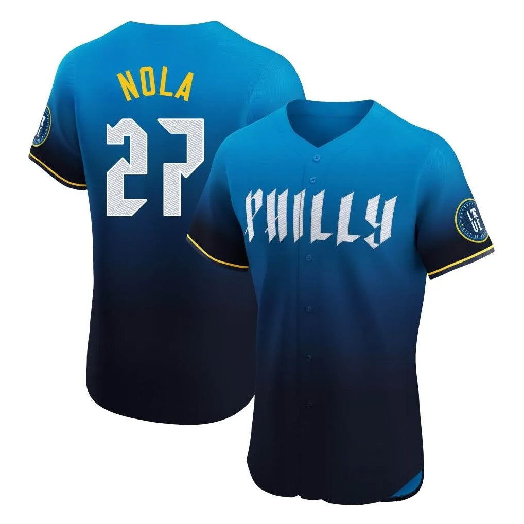 harde P.Phillies #27 Aaron Nola Player Blue City Connect Home Limited Elite Stitched Jerseys