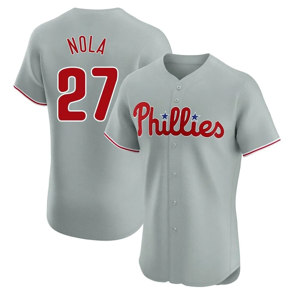 harde P.Phillies #27 Aaron Nola Player Gray Home Limited Elite Stitched Jerseys