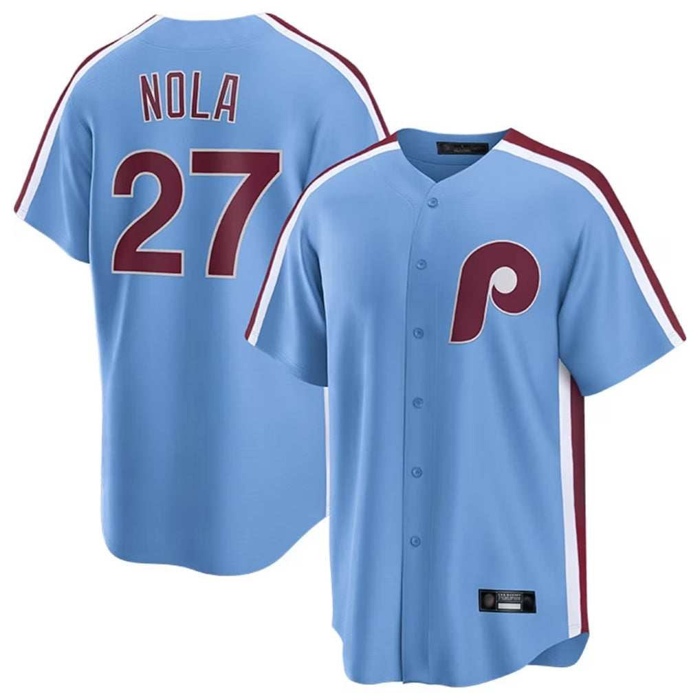 harde P.Phillies #27 Aaron Nola Player Light Blue Home Game Stitched Jerseys