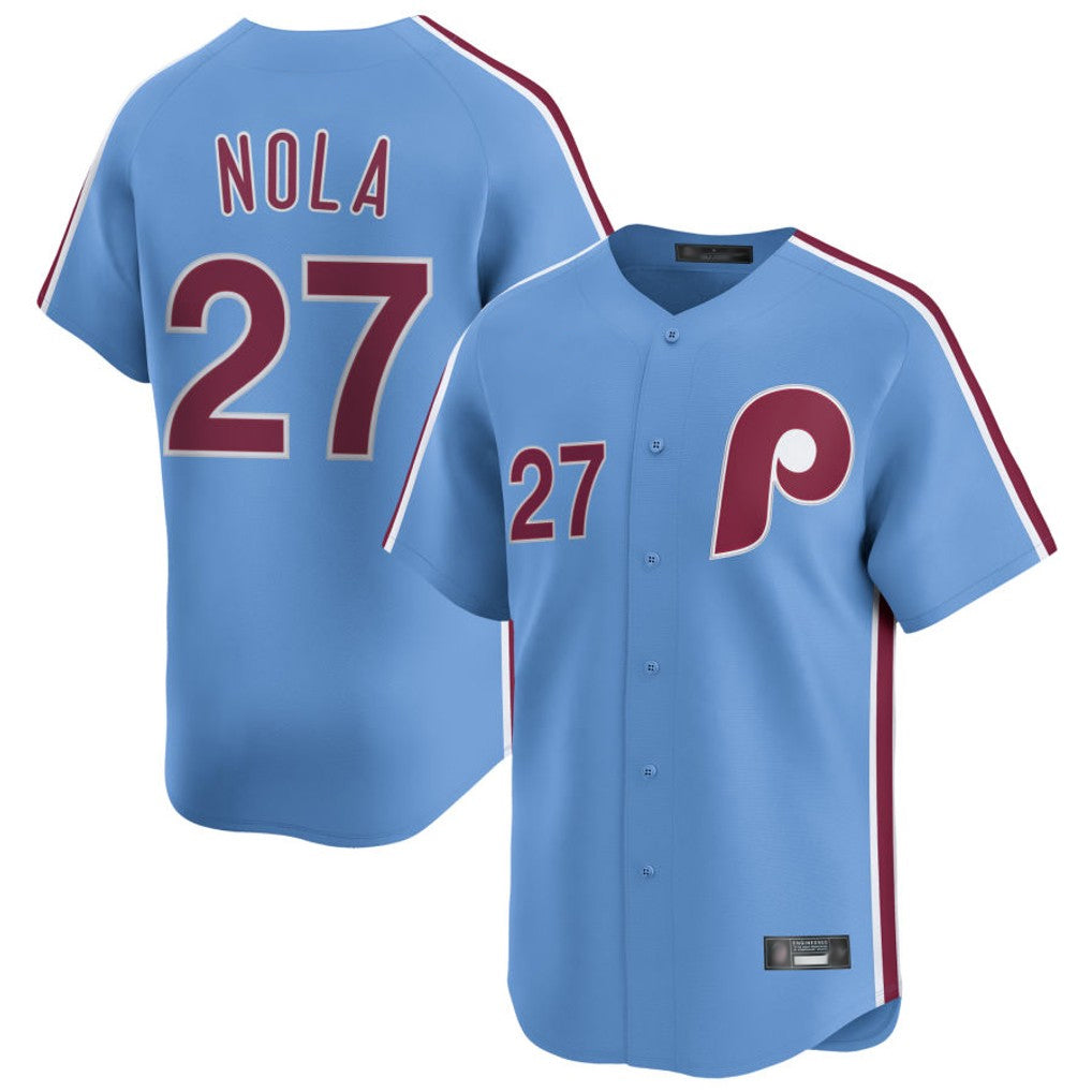 harde P.Phillies #27 Aaron Nola Player Light Blue Home Limited Stitched Jerseys