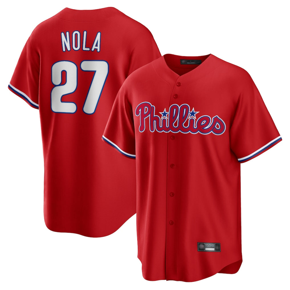 harde P.Phillies #27 Aaron Nola Player Red Home Game Stitched Jerseys