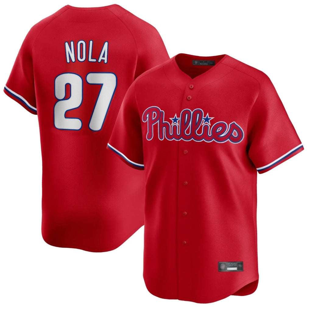 harde P.Phillies #27 Aaron Nola Player Red Home Limited Stitched Jerseys