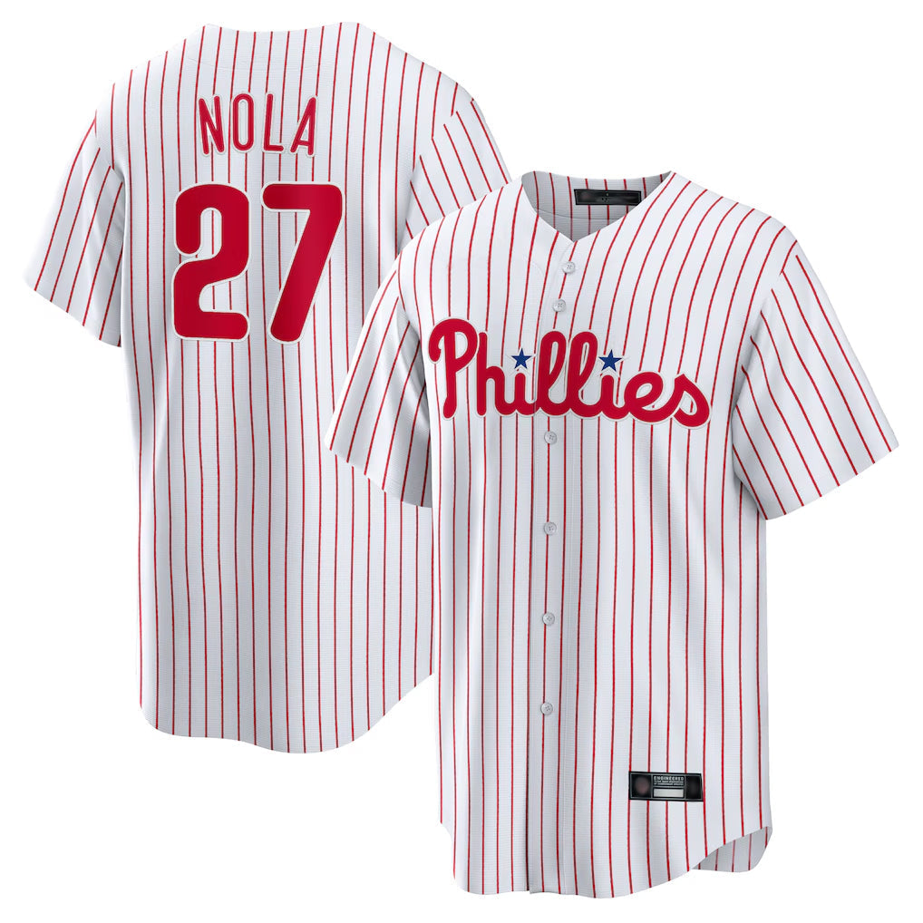 harde P.Phillies #27 Aaron Nola Player White Home Game Stitched Jerseys