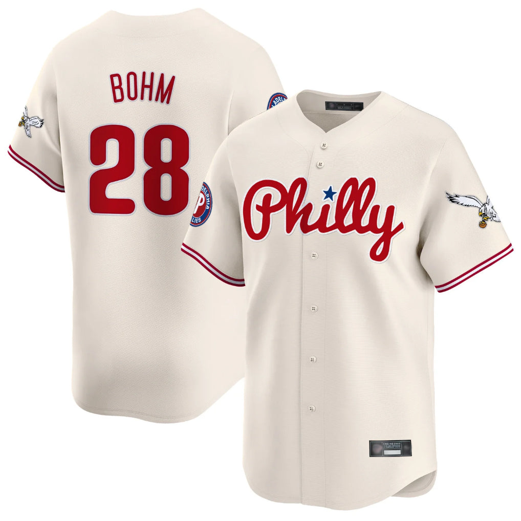 harde P.Phillies #28 Alec Bohm Player Cream Phillies & Eagles Vapor Premier Limited Stitched Jerseys