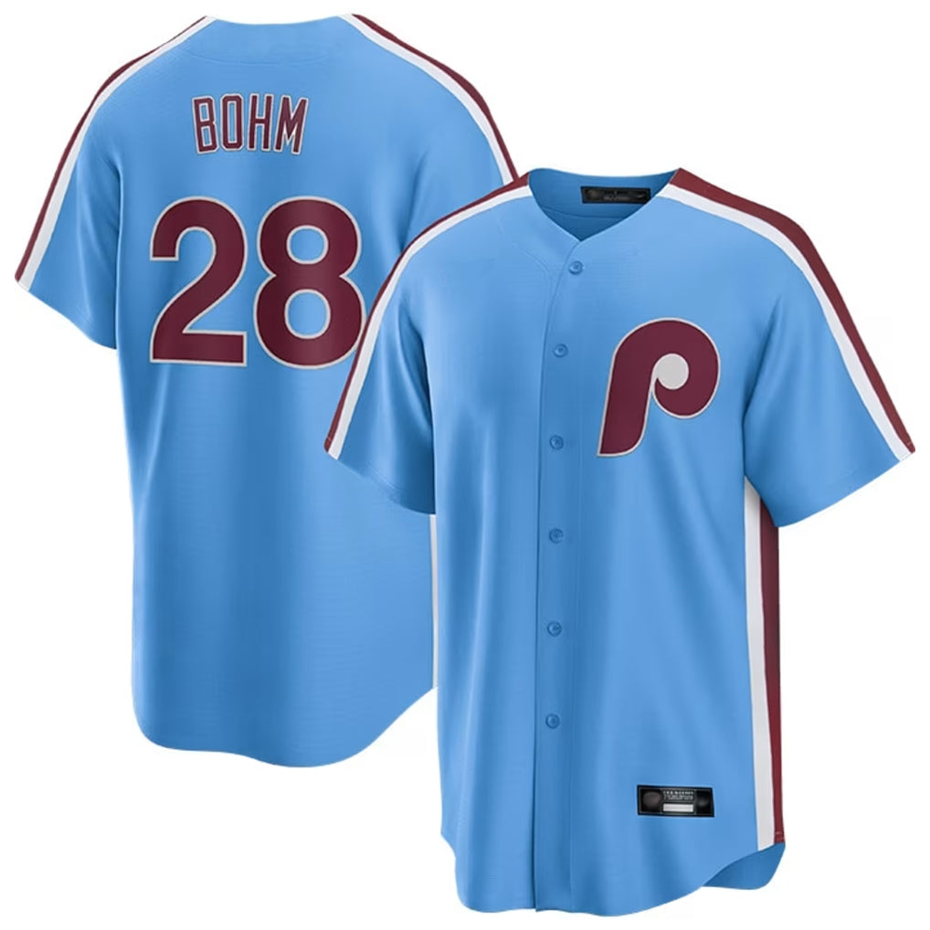 harde P.Phillies #28 Alec Bohm Player Light Blue Home Game Stitched Jerseys