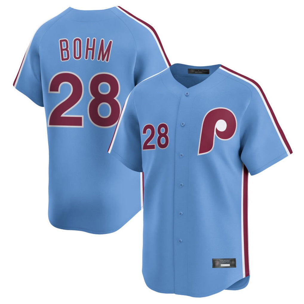 harde P.Phillies #28 Alec Bohm Player Light Blue Home Limited Stitched Jerseys