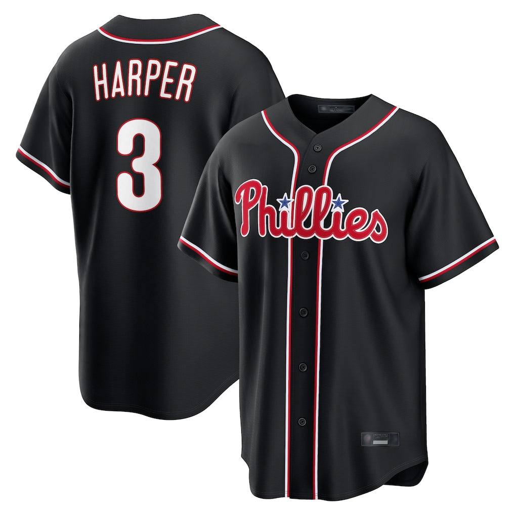 harde P.Phillies #3 Bryce Harper Player Black Fashion Out Home Game Stitched Jerseys