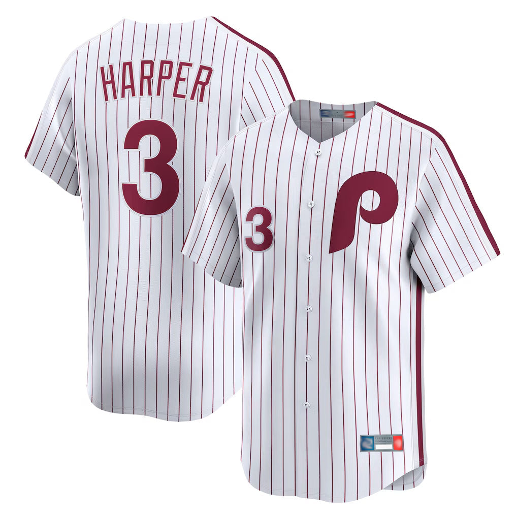 harde P.Phillies #3 Bryce Harper Player White Cooperstown Collection Limited Home Stitched Jerseys