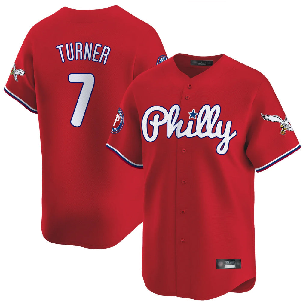 harde P.Phillies #7 Trea Turner Player Red Phillies & Eagles Vapor Premier Limited Stitched Jerseys