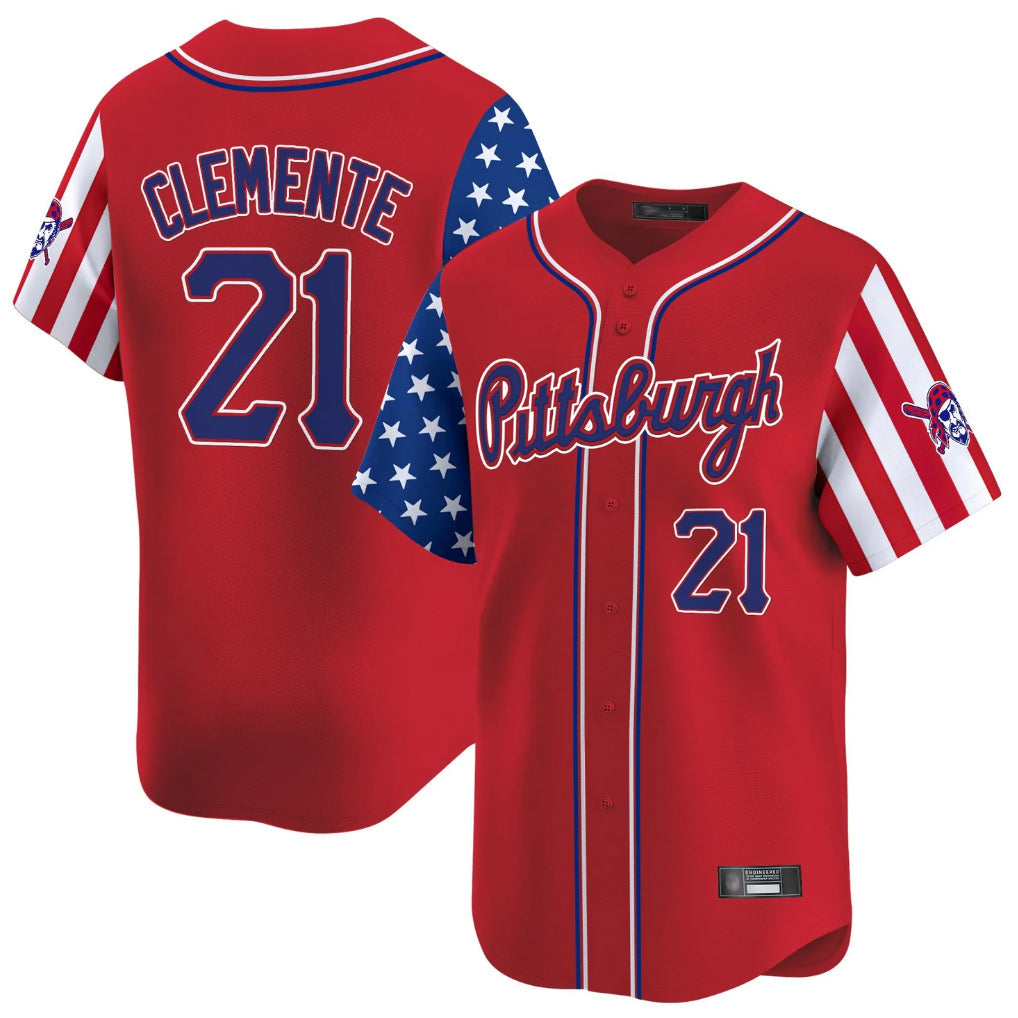 harde P.Pirates #21 Roberto Clemente Player Red 2025 Independence Day Vapor Premier Limited Stitched Jerseys