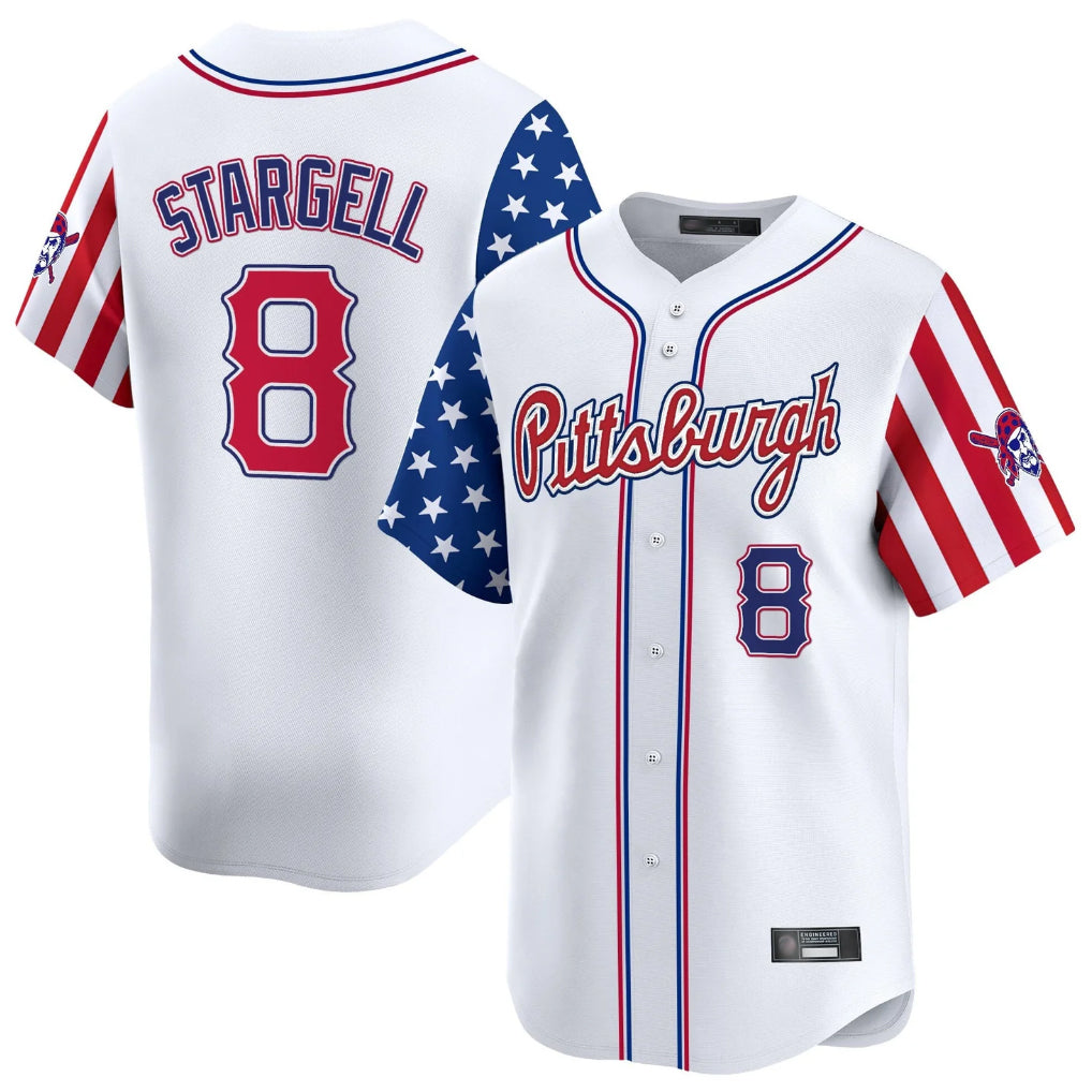 harde P.Pirates #8 Willie Stargell Player White 2025 Independence Day Vapor Premier Limited Stitched Jerseys