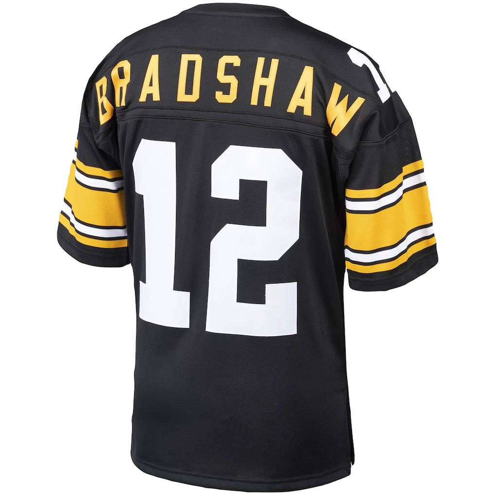 harde P.Steelers #12 Terry Bradshaw Mitchell & Ness Black Authentic Throwback Retired Player Stitched Puhic Jersey