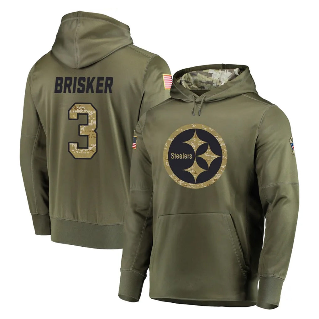 harde P.Steelers #3 Jaquan Brisker Player Olive Salute to Service Pullover Hoodie Home Game Stitched Jerseys