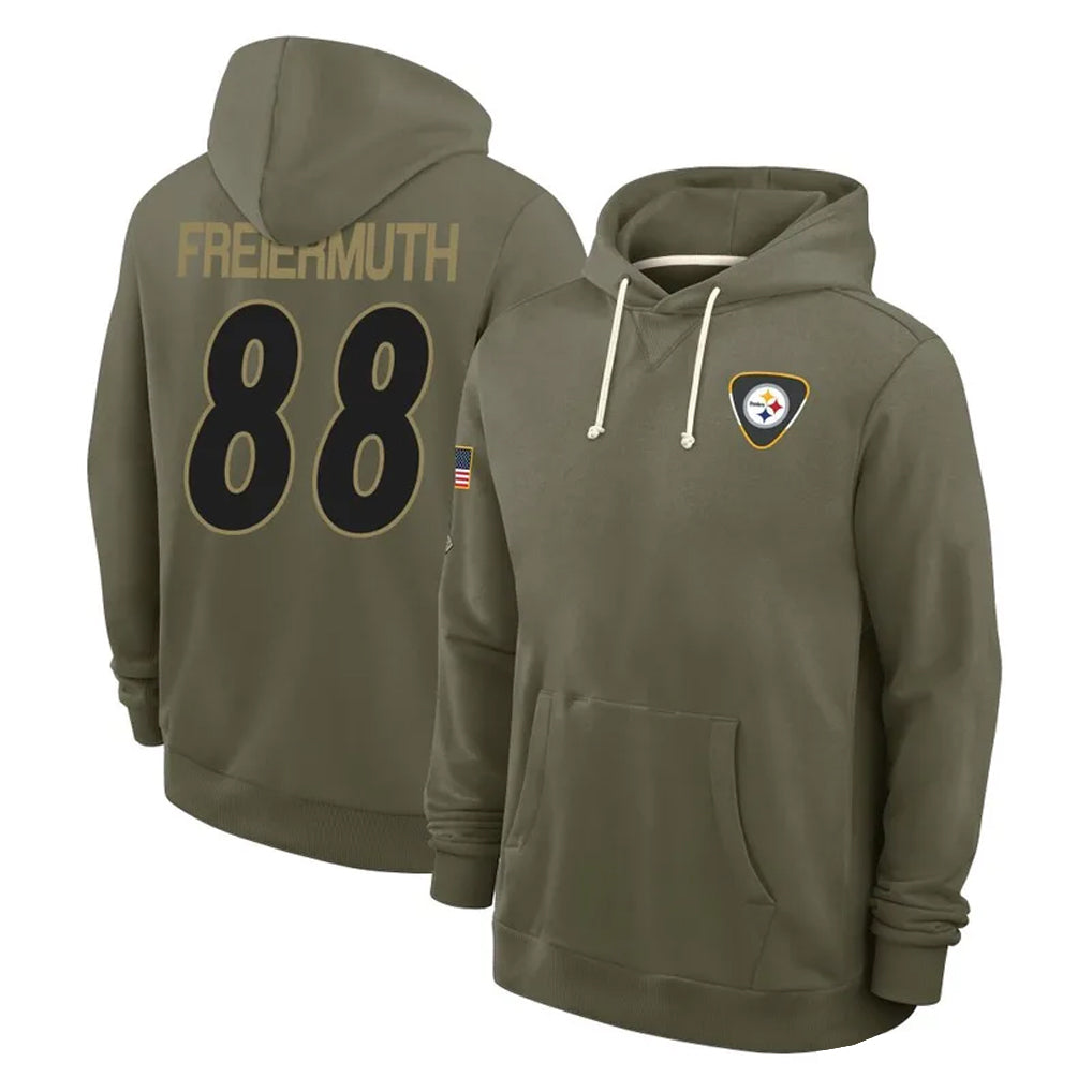 harde P.Steelers #88 Pat Freiermuth Player Olive Salute to Service Pullover Hoodies Limited Stitched Jerseys