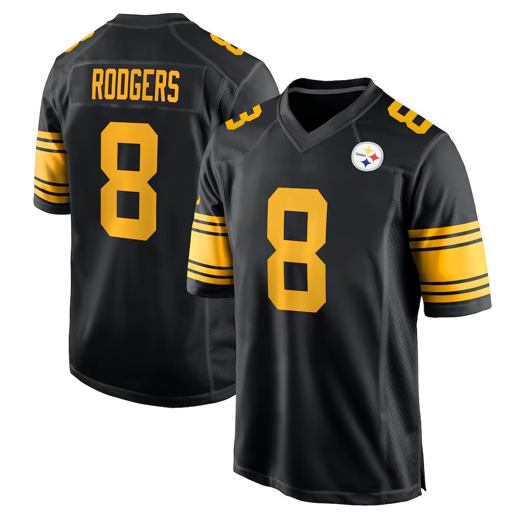harde P.Steelers #8 Aaron Rodgers Player Black Color Rush Home Game Stitched Jerseys
