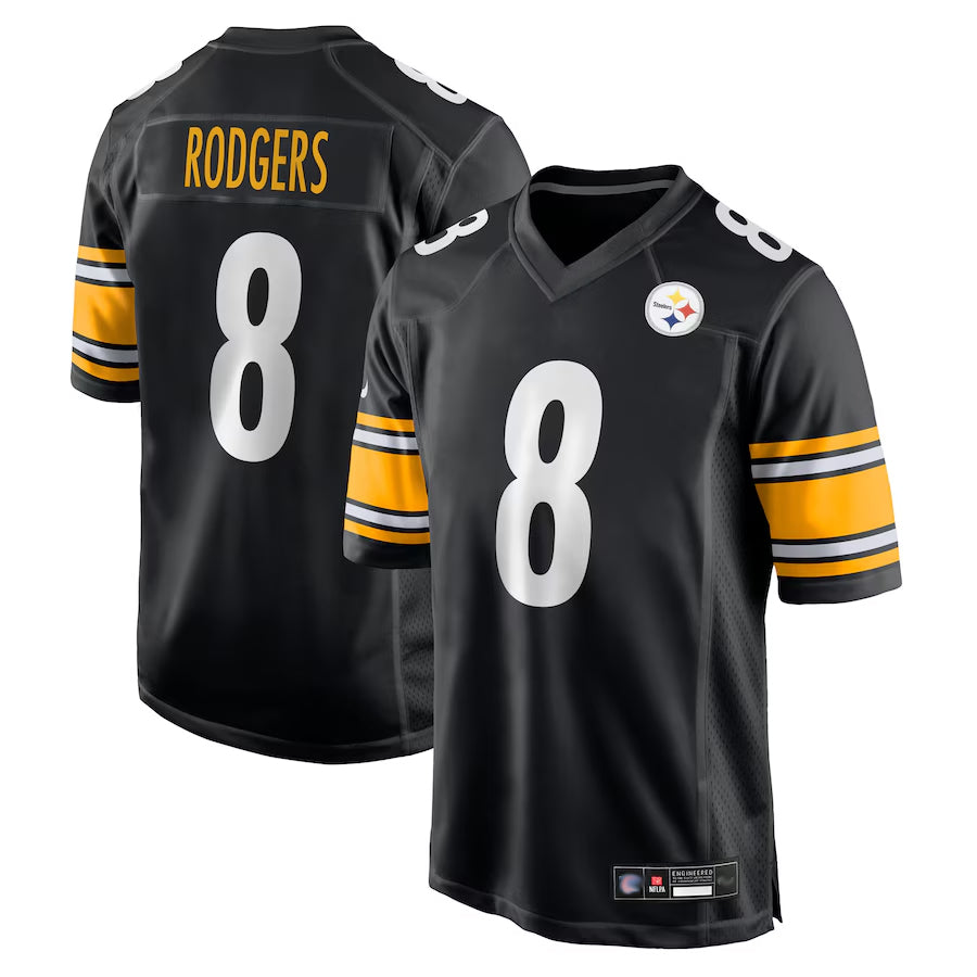 harde P.Steelers #8 Aaron Rodgers Player Black Replica Game Stitched Jerseys