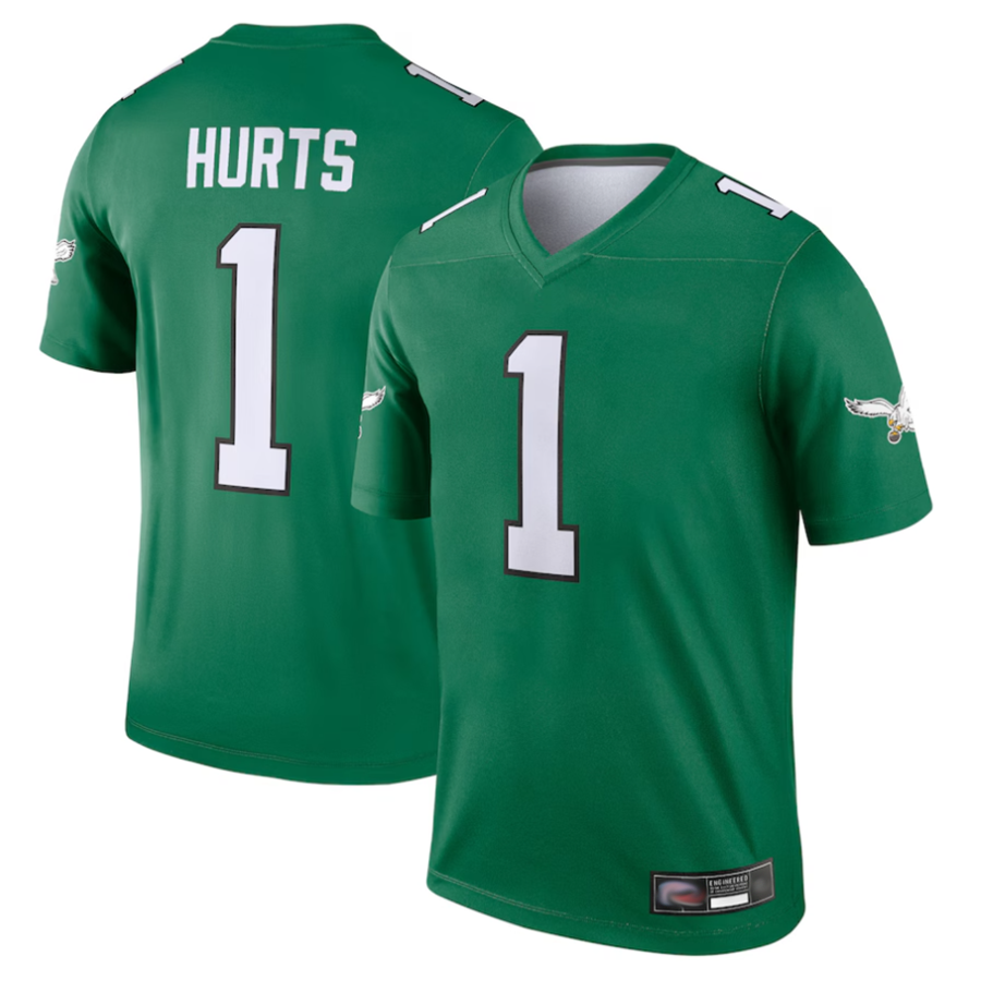 harde P,Eagles #1 Jalen Hurts Player Kelly Green Legend Stitched Jerseys