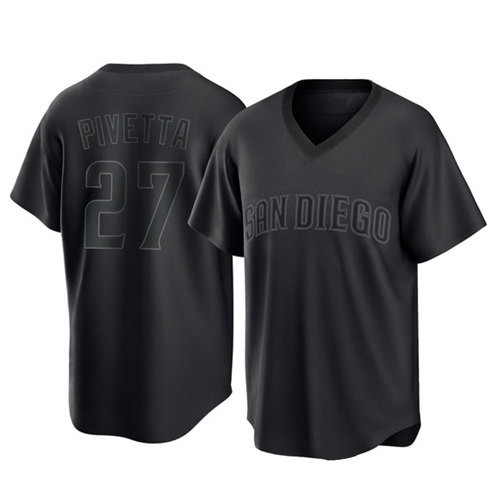 harde S.Diego Padres #27 Nick Pivetta Player Black Pitch Fashion Game T-shirt Stitched Jerseys
