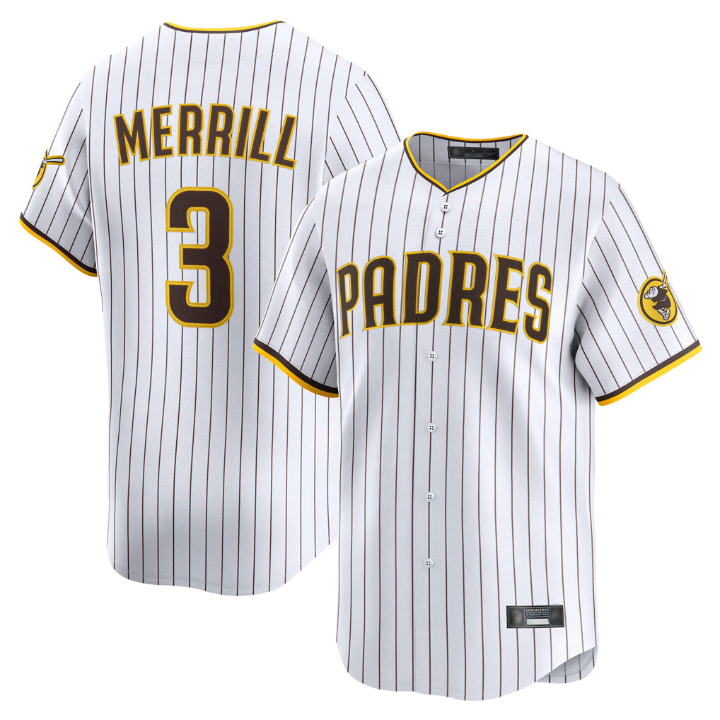 harde S.Diego Padres #3 Jackson Merrill Player White Home Limited Stitched Jerseys