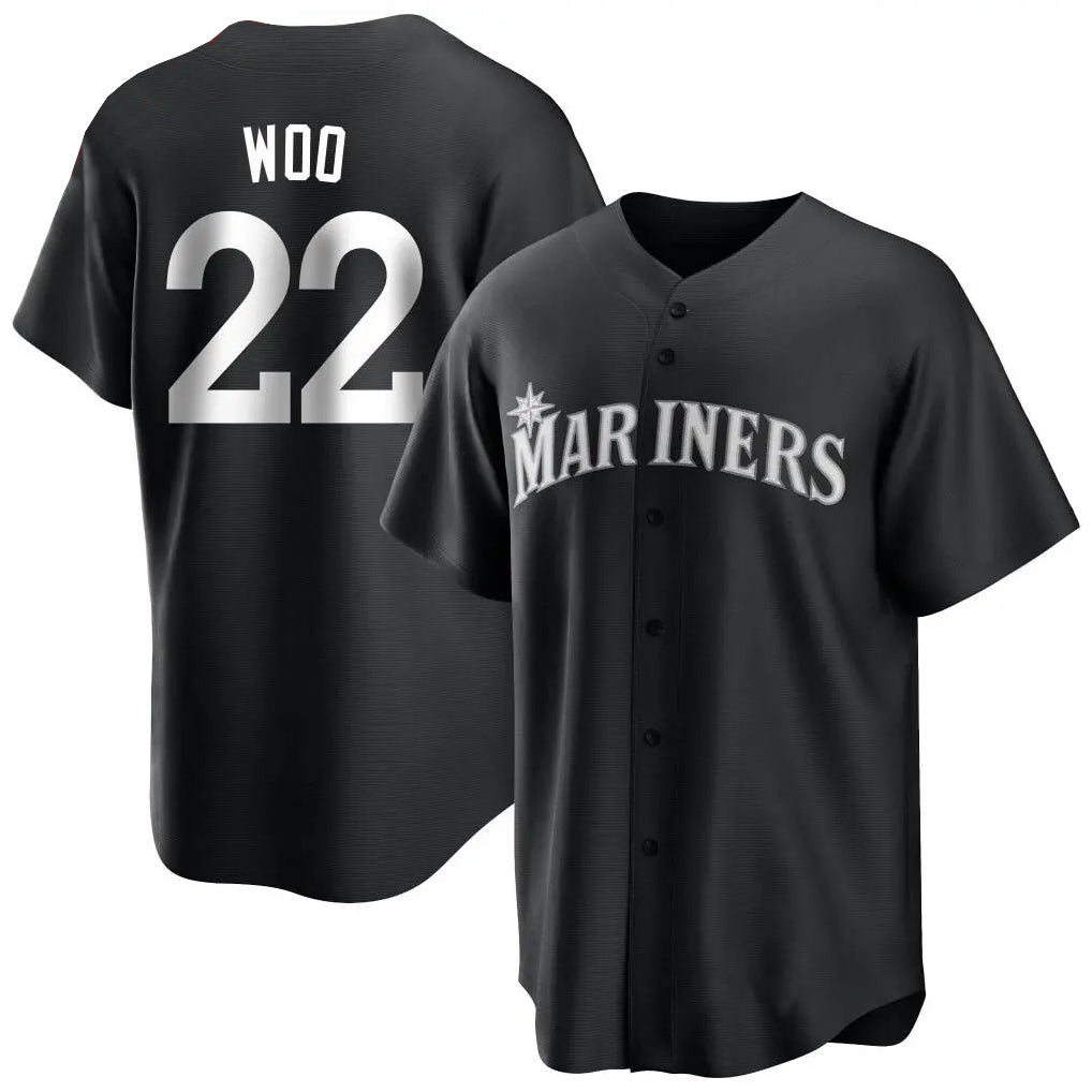 harde S.Mariners #22 Bryan Woo Player Black Home Limited Stitched Jerseys