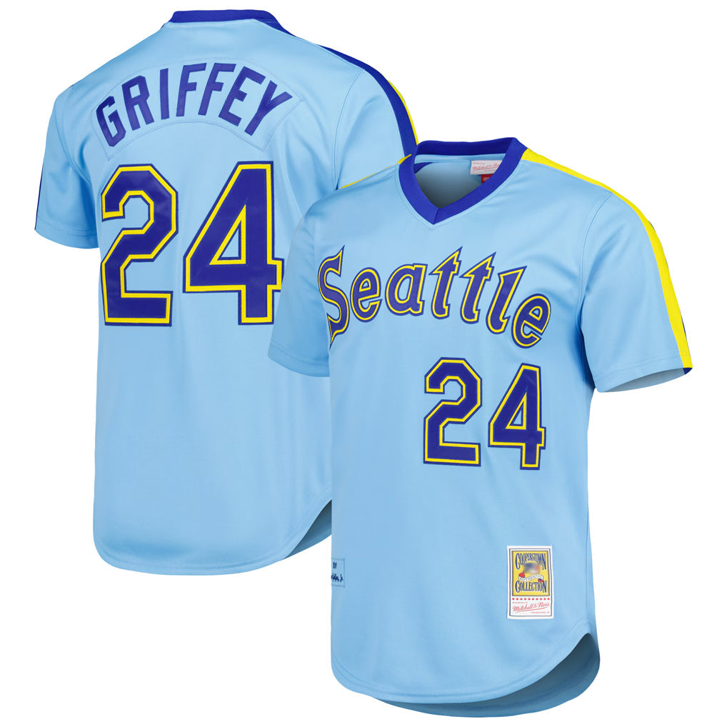 harde S.Mariners #24 Ken Griffey Jr Player Light Blue Mitchell & Ness Cooperstown Collection Game Stitched Jerseys