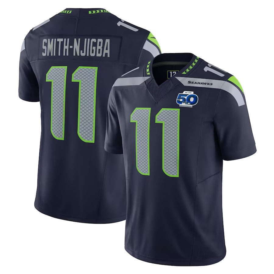 harde S.Seahawks #11 Jaxon Smith-Njigba Player Navy 50th Season Vapor F.U.S.E. Limited Stitched Jerseys