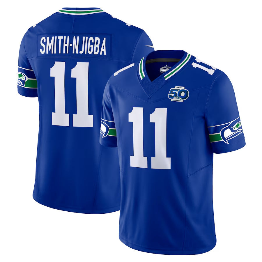 harde S.Seahawks #11 Jaxon Smith-Njigba Player Royal 50th Season Vapor F.U.S.E. Limited Stitched Jerseys