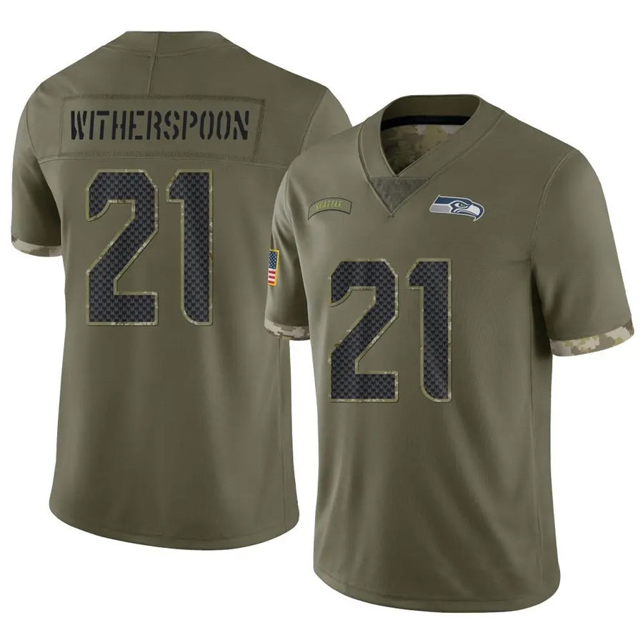 harde S.Seahawks #21 Devon Witherspoon Player Salute to Service Olive Stitched Jerseys