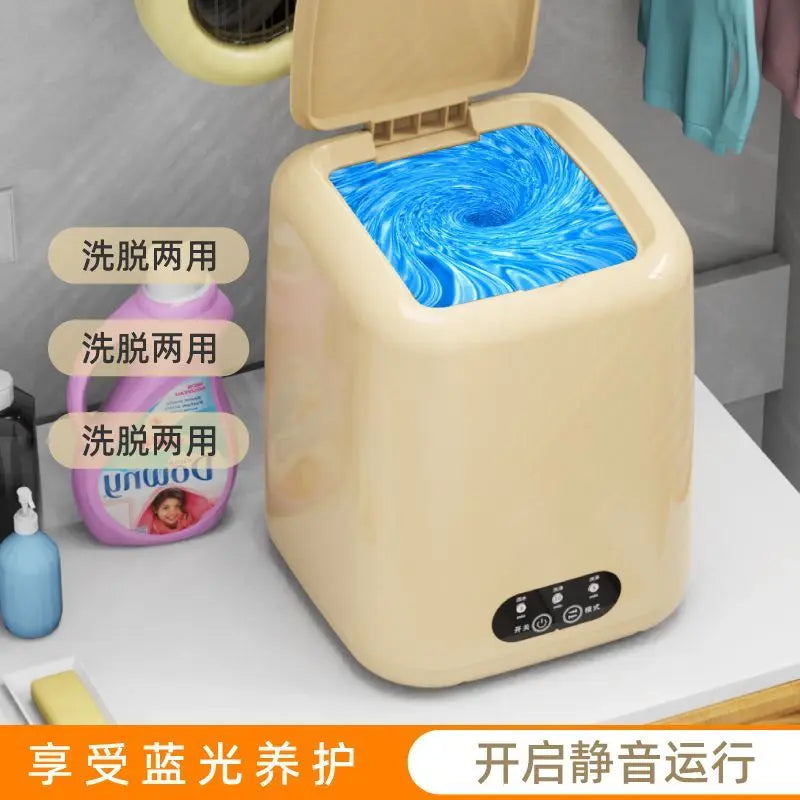 Household Semi-Automatic Small Washing Machine All-in-One Wash & Spin for Underwear Socks Baby Clothes Blue Light Sterilization