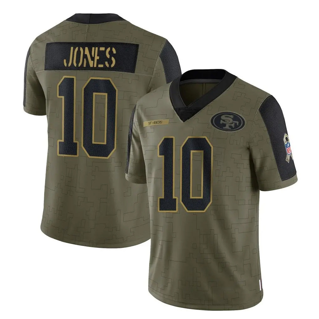 harde SF.49ers #10 Mac Jones Player Olive Salute To Service Limited Game Stitched Jerseys