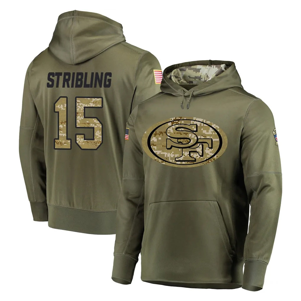 harde SF.49ers #15 De'Zhaun Stribling Player Olive Salute to Service Pullover Hoodie Home Game Stitched Jerseys